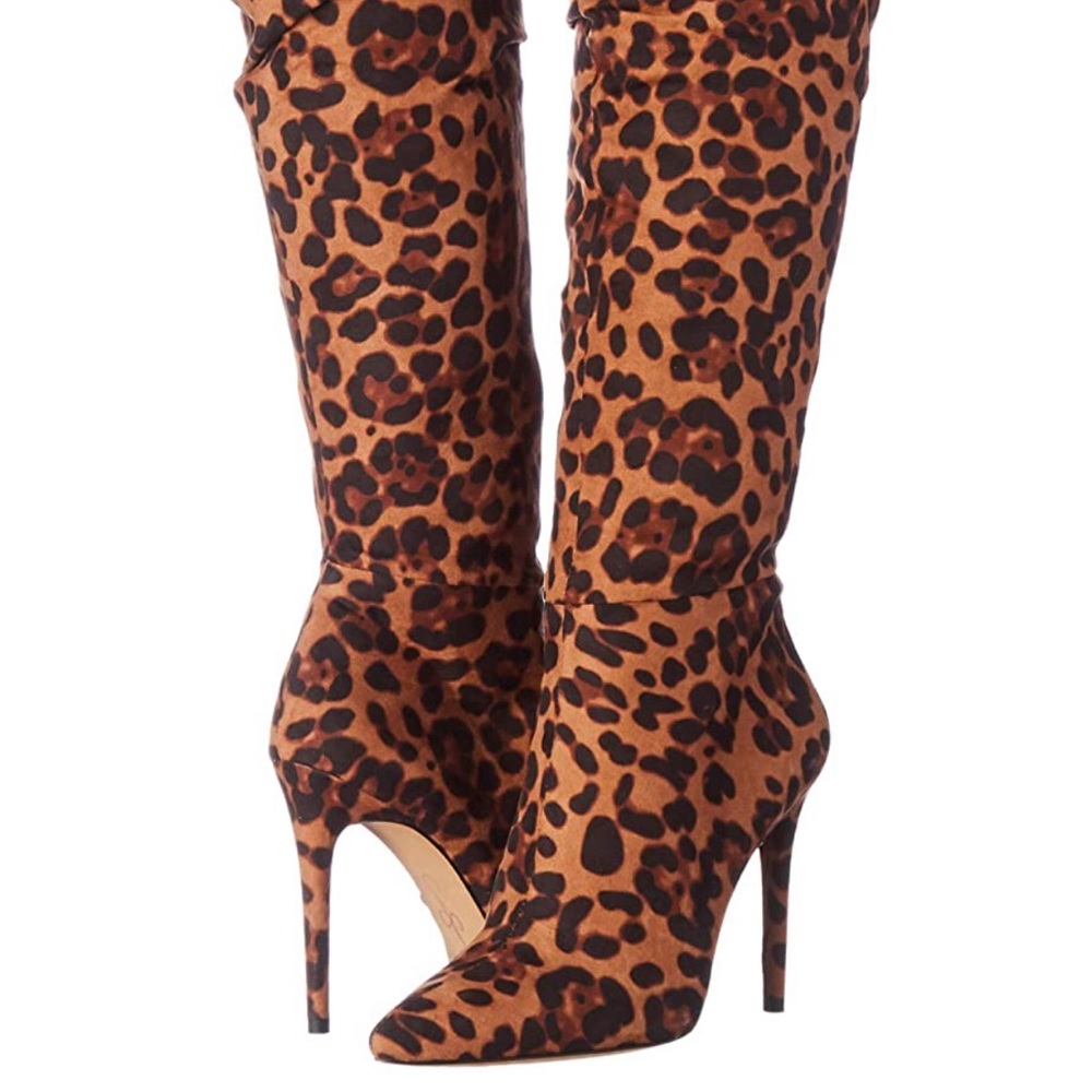 Thigh high leopard boots. Worn once. Brand new